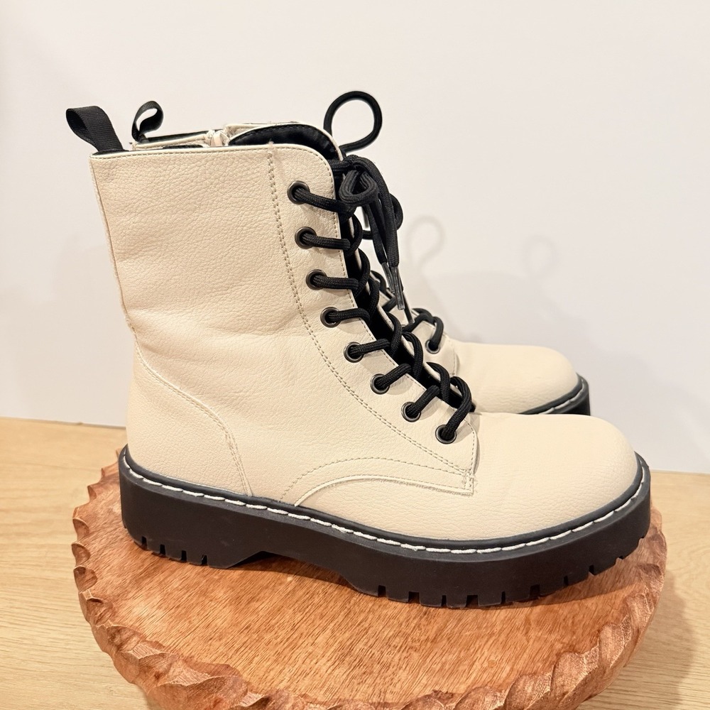 Sincerely Jules Beige Combat Boots Womens Platform Lug Sole Grunge Punk 7